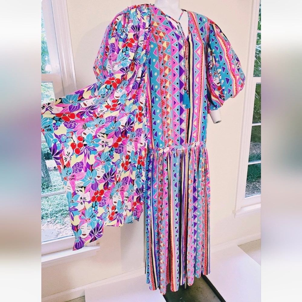 RARE Vintage Diane Freis silk face and fruit dress maximalism statement designer